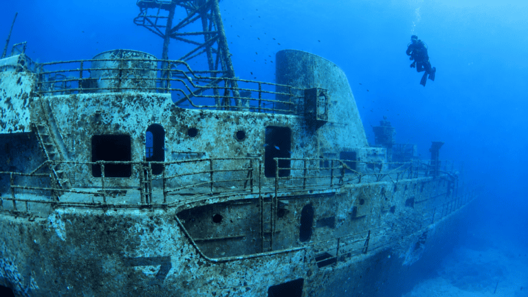 Scuba diving at a shipwreck in Madeira