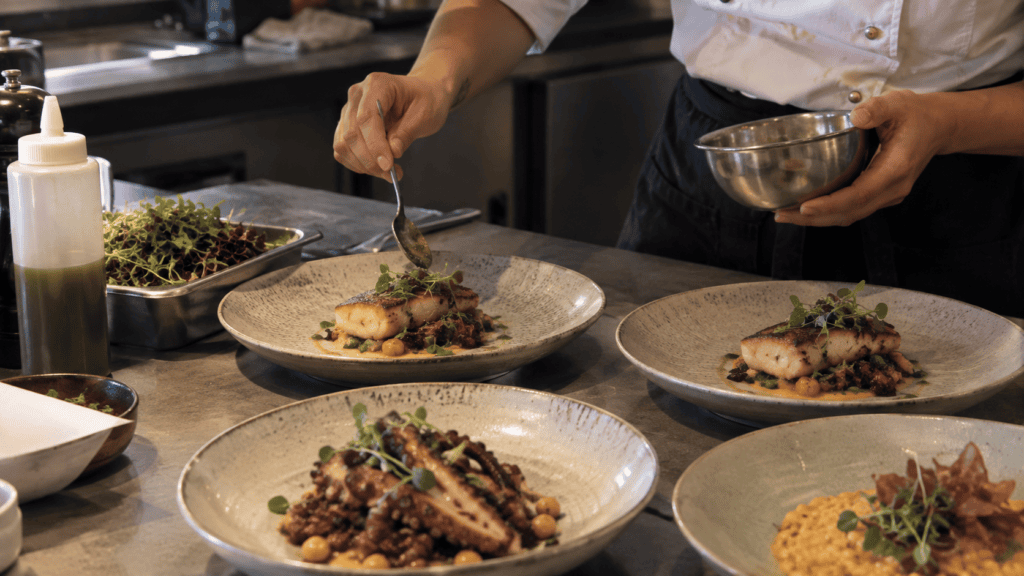 Private chef plating dishes at a Madeira accommodation