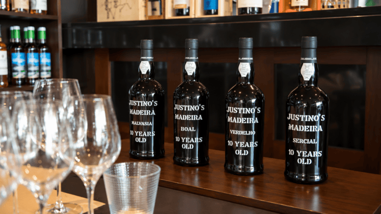 Selection of Madeira wines prepared for a tasting